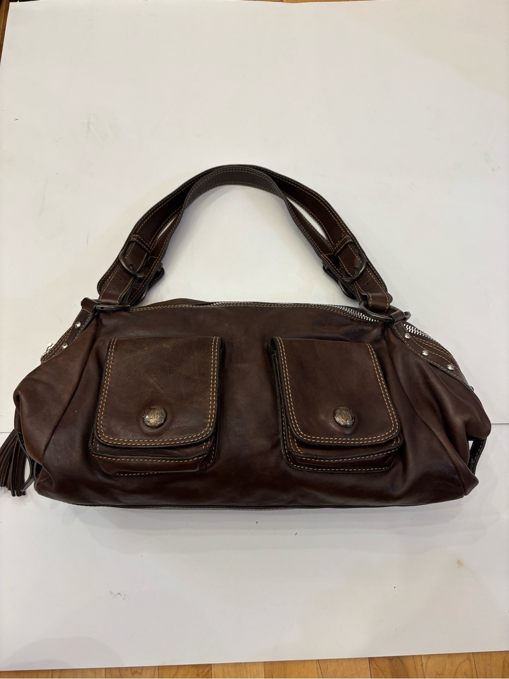Gem vintage Dark Brown Leather Shoulder Bag